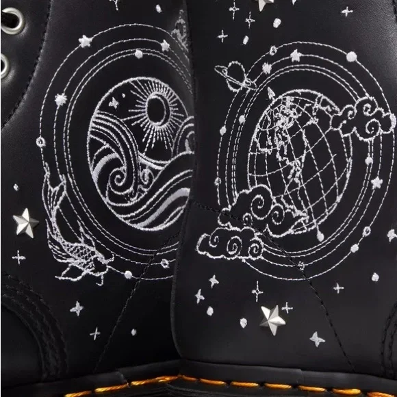 Dr. Martens Black Lace-Up Boots with White Celestial Embroidery - Picture 4 of 4